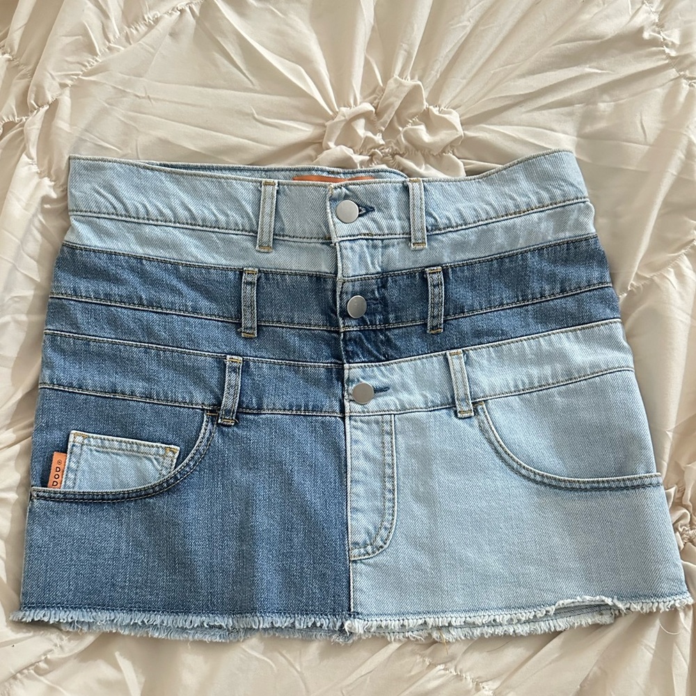 Dodo Bar Or Blue Layered Denim Mini Skirt